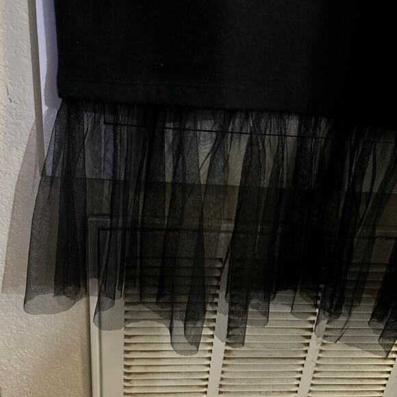 Zara Floral Embroidered Tulle Trim Black Sheath Dress Size Large Fairy Grunge - Picture 5 of 6